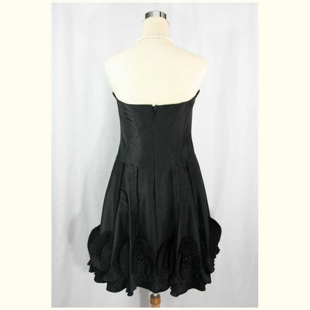 Jans Boutique Black Taffeta Full Flare Strapless Formal Dress w Floral Pleats 6 - Picture 6 of 9